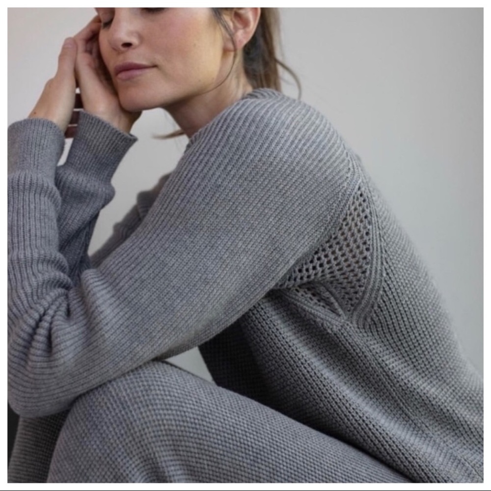 Cozy Pima Cotton Alpaca Grey Pullover Sweater Crewneck LUNYA waffle thermal wool